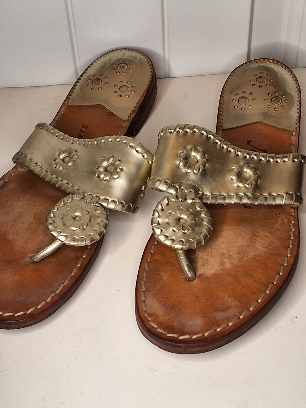 Jack Rogers Metallic Gold Leather Thong Sandals